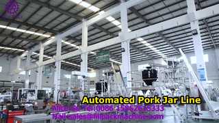 2247 O13 Linha de produção automática de pesagem, enchimento e selagem para carne suína desfiada em potes de vidro